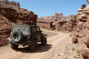 Jeep Wrangler on the trail at Moab, Utah.  