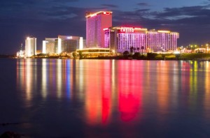 Casino Row at Laughlin, Nevada, from across the River at Ridgeview RV Park. Not a bad view every night!