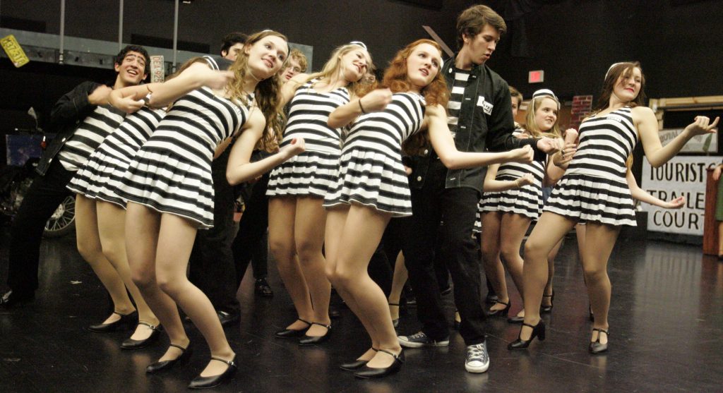 Brookfield Central students rehearse "Jail House Rock" for the musical production "All Shook Up."